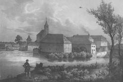 ČELÁKOVICE: areál Hrádku, litografie podle kresby R. Brügera, cca 1840 - 1850 (Archiv Městského muzea Čelákovice).