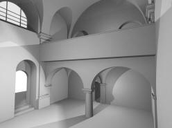 ČELÁKOVICE: 3D vizualizace současného stavu - pohled do západní části chrámu (model M. Falta 2010 – 2012).