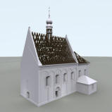 LIBANY: 3D vizualizace kostela - podoba barokn pestavby kostela s vyznaenm renesannm krovem nad lod a baroknm nad chrem (model M. Falta 2015  2017). 