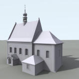LIBANY: 3D vizualizace kostela - souasn stavu objektu, prhledn zakreslena pedstava zanikl novodob ve (model M. Falta 2015  2017).
