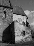 PLAANY: vchodn st romnsk lodi, gotick presbyterium a barokn sakristie (foto M. Falta 2009).